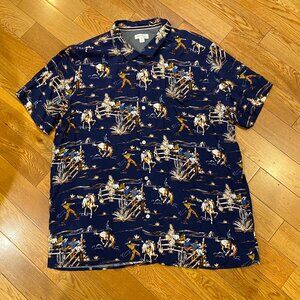 Sun & Stone Mens Hawaiian Shirt Size XXL Cowboy Rodeo Broncos Print Loop Collar